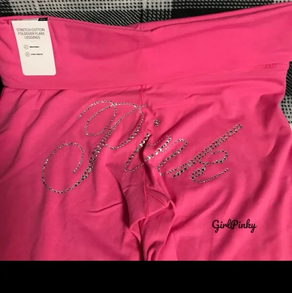 VS PINK YOGA PANTS BLING FLARE LEGGINGS ROSE Y2K - Picture 6 of 7